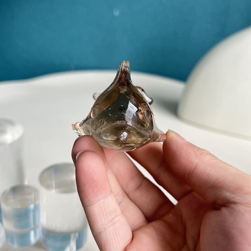 Handcrafted Smoky Quartz Fish Crystal Carving Top Angle