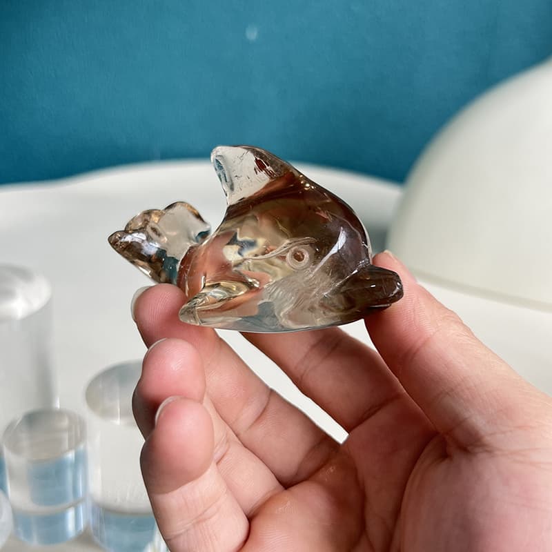 Natural Smoky Quartz Fish Carving Detail View