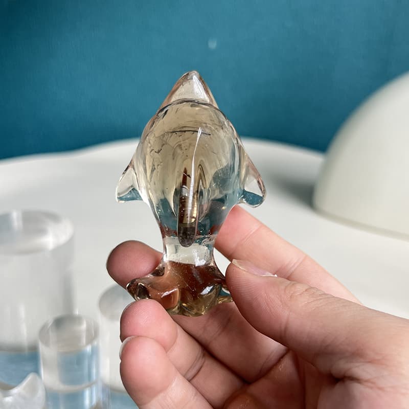 Smoky Quartz Flying Fish Crystal Carving Gift Idea