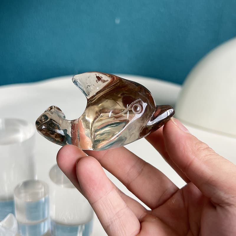 Smoky Quartz Flying Fish Crystal Carving Size Reference