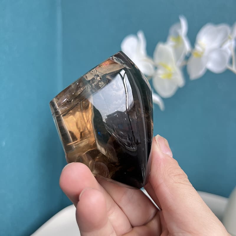 Smoky quartz free form crystal showing natural geometric shape