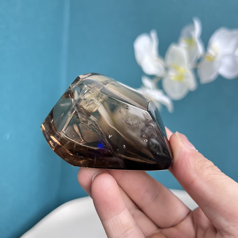Smoky quartz free form crystal positioned for meditation practice