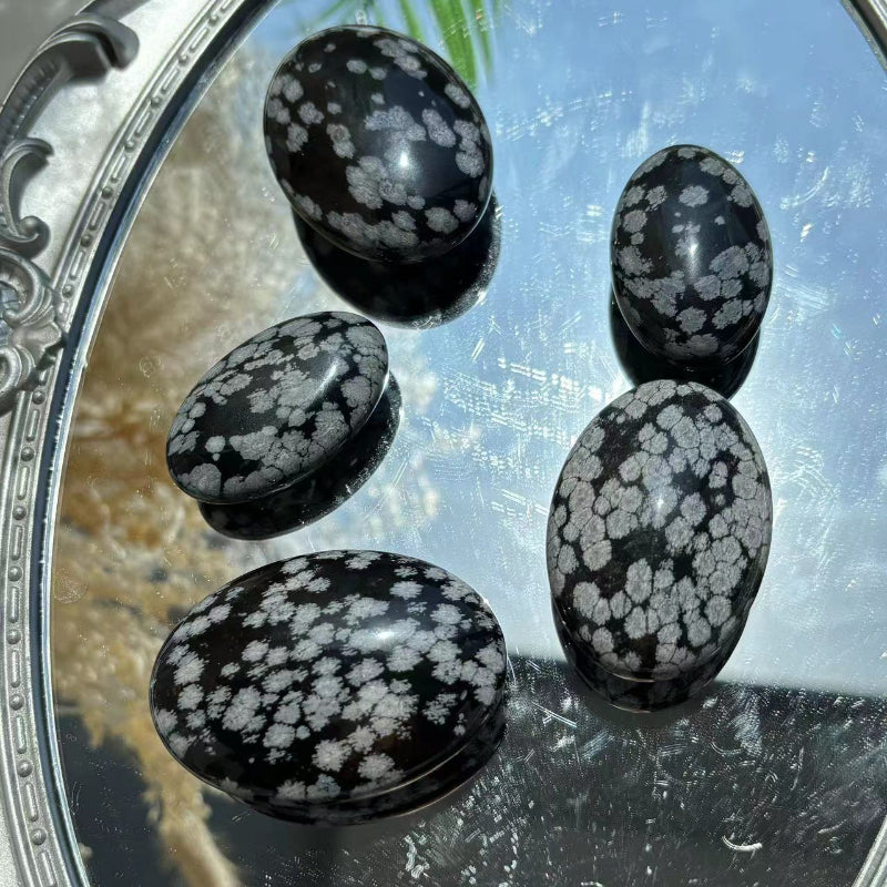 Various Sizes of Snow Obsidian Palm Stones for Wholesale