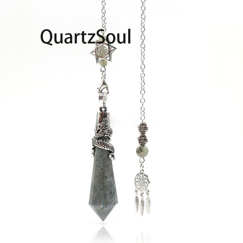 Spectrolite Crystal Pendulum with Dragon Wrap for Spiritual Guidance