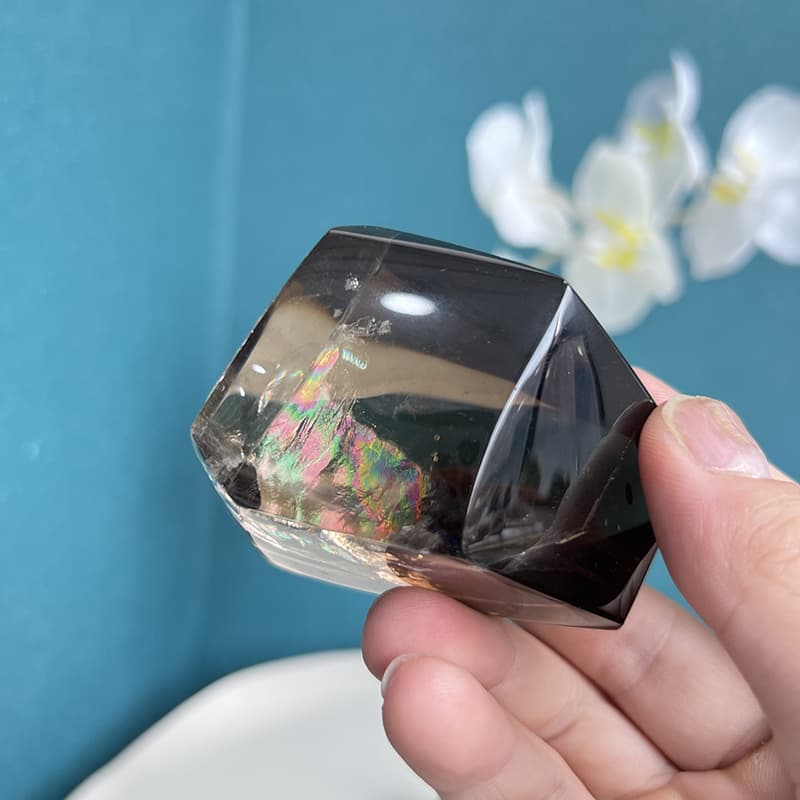Energy flow patterns visible in premium smoky quartz free form crystal