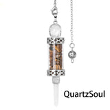 Tiger Eye cylindrical pendulum with natural chips in transparent chamber