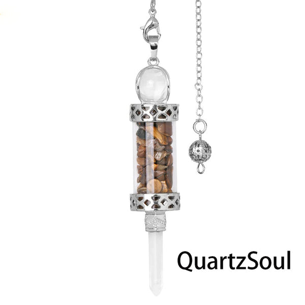 Tiger Eye cylindrical pendulum with natural chips in transparent chamber
