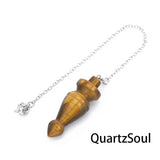 Tiger Eye crystal pendulum with silver chain for intuition and protection