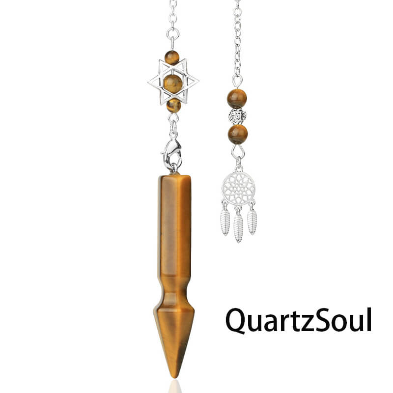 Tiger eye cone pendulum with dreamcatcher charm for spiritual dowsing