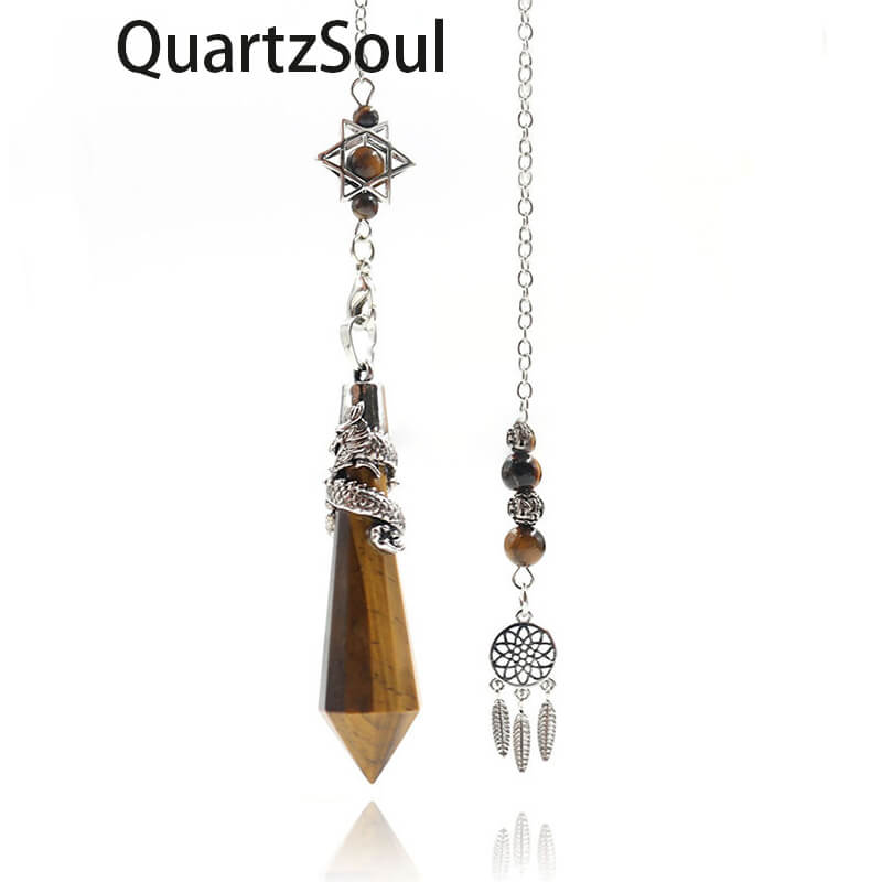Tiger's Eye Crystal Pendulum with Dragon Wrap for Dowsing