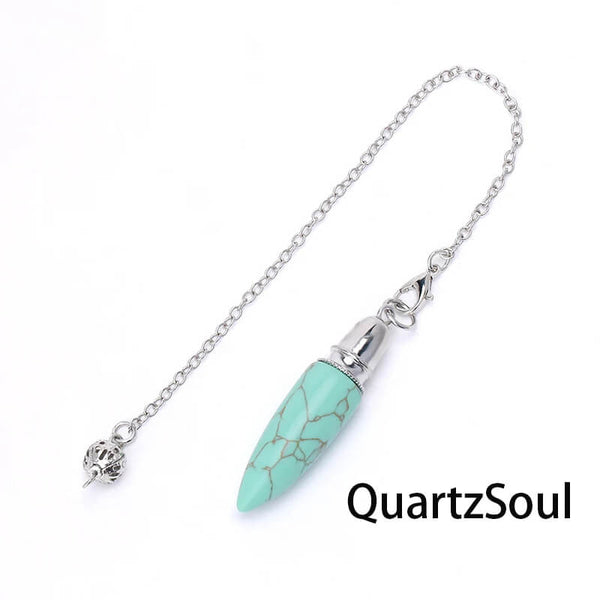 Turquoise crystal pendulum with silver chain for spiritual guidance and dowsing
