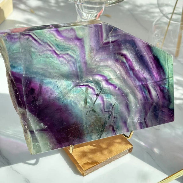 Vibrant Natural Fluorite Crystal Slab for Wholesale
