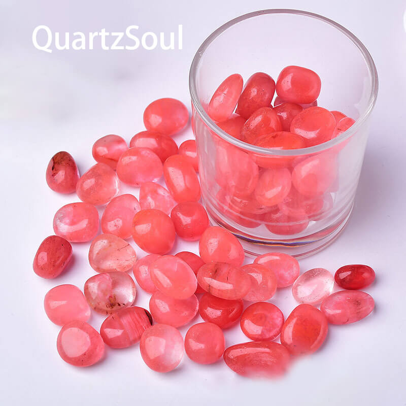 Natural watermelon tourmaline tumbled stones in glass container, pink healing crystals 15-20mm