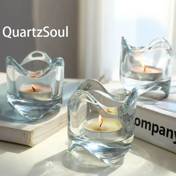 Clear Glass Crystal Candle Holder with Wavy Organic Design
