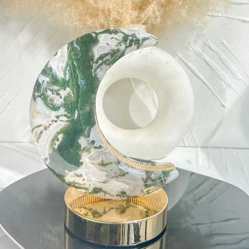 Side View of Premium Wholesale Moss Agate Crystal Lamp for Retailers