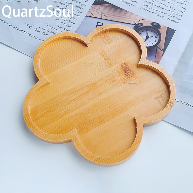 Premium bamboo flower-shaped crystal display stand for showcasing healing minerals