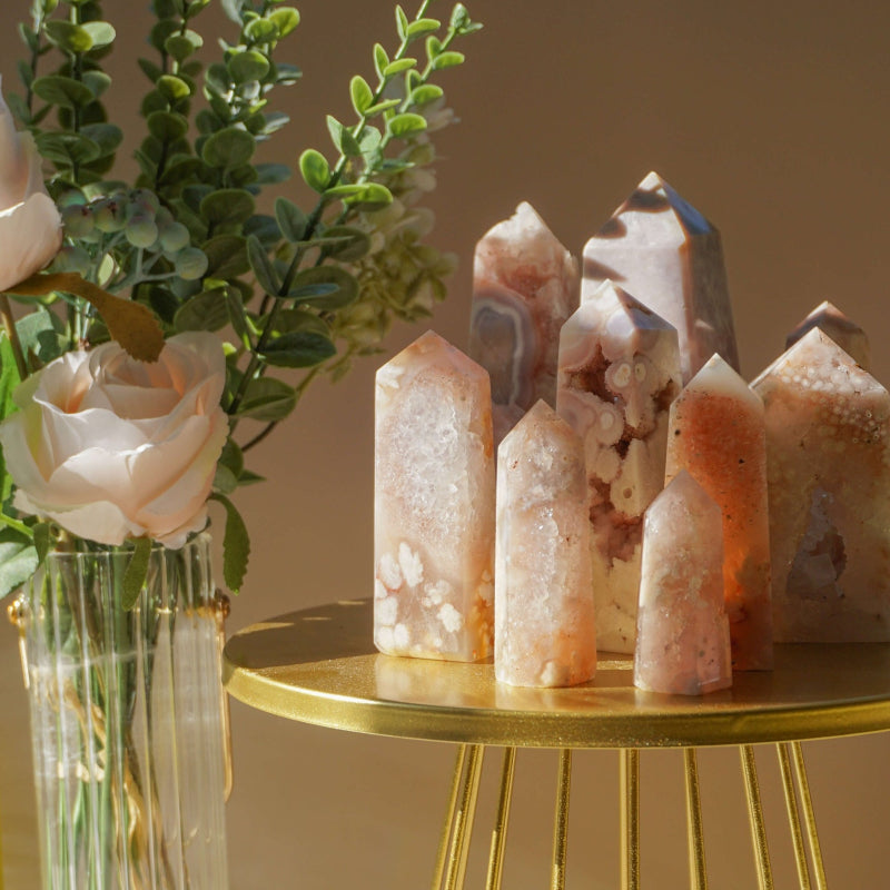 Pink Amethyst Flower Agate Tower Crystal- Healing Stone Point