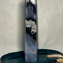 Premium Black Flower Agate Tower Crystal Point with White Banding Pattern