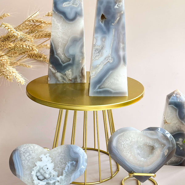 Premium Blue Flower Agate Crystal with Natural Floral Patterns