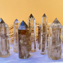 Natural citrine smoky quartz crystal tower with golden to brown gradient