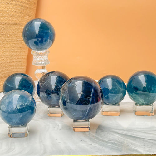 Premium dark blue fluorite sphere crystal wholesale for healing and meditation