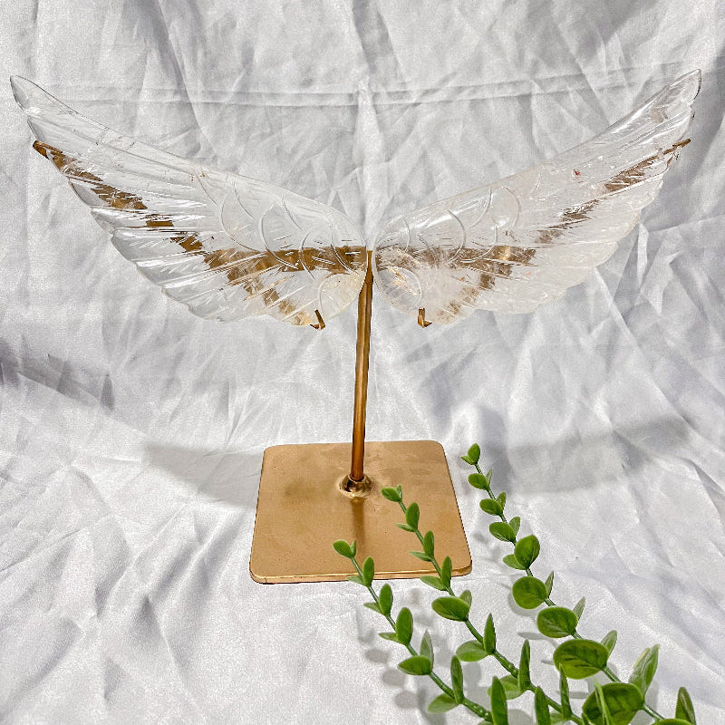 Close-up of ethereal crystal wings showing gold detailed pattern