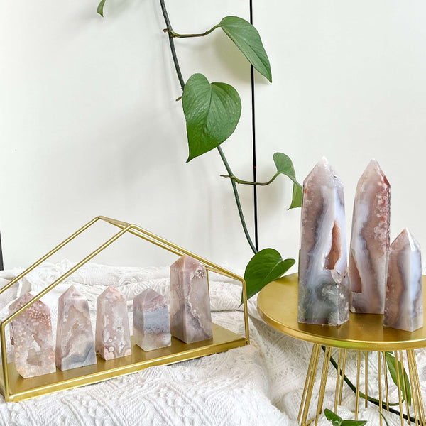 Detailed view of Flower Agate crystal showing unique flower-like inclusions and patterns