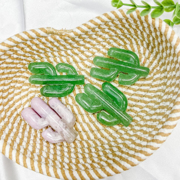 Handcrafted Green Jade Crystal Cactus Figurine Carving