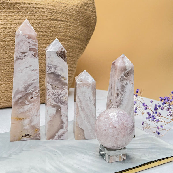 Premium Flower Agate Tower Crystal Healing Stone with Natural Flowery Patterns