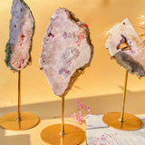 Premium Pink Amethyst Slab on Gold Display Stand Wholesale Crystal