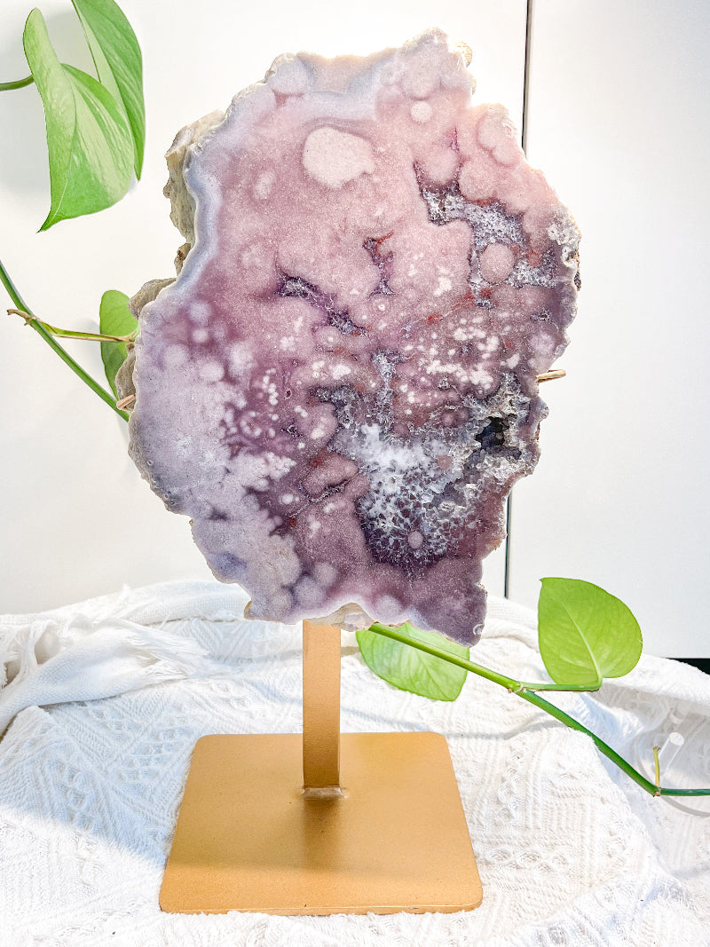 Natural Pink Amethyst Slab with Rose Hues for Healing and Home Decor