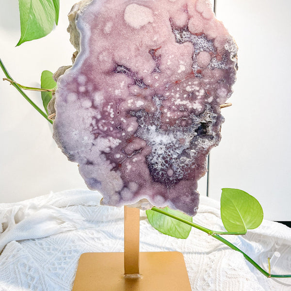 Natural Pink Amethyst Slab with Rose Hues for Healing and Home Decor