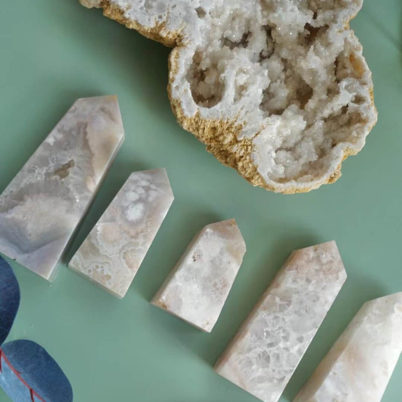 Premium white flower agate crystal with elegant natural patterns