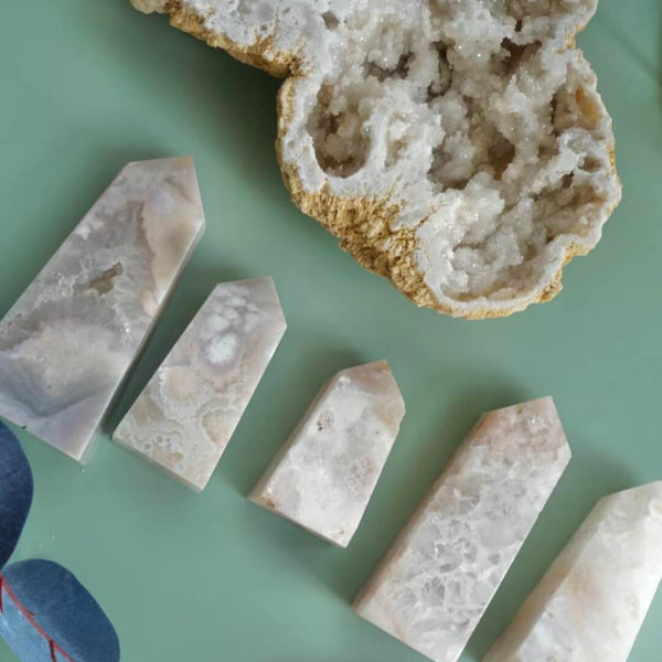 Premium white flower agate crystal with elegant natural patterns