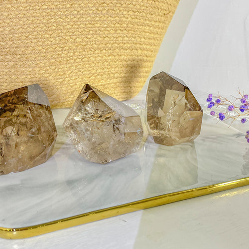 Premium smoky garden quartz crystal point for healing and home decor