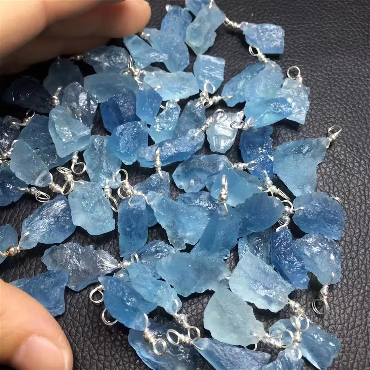 Aquamarine Pendant | Natural Crystal S925 Silver Buckle | Rough Stone Pendant for Decoration | Retail & Wholesale