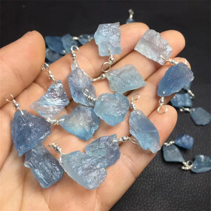 Aquamarine Pendant | Natural Crystal S925 Silver Buckle | Rough Stone Pendant for Decoration | Retail & Wholesale