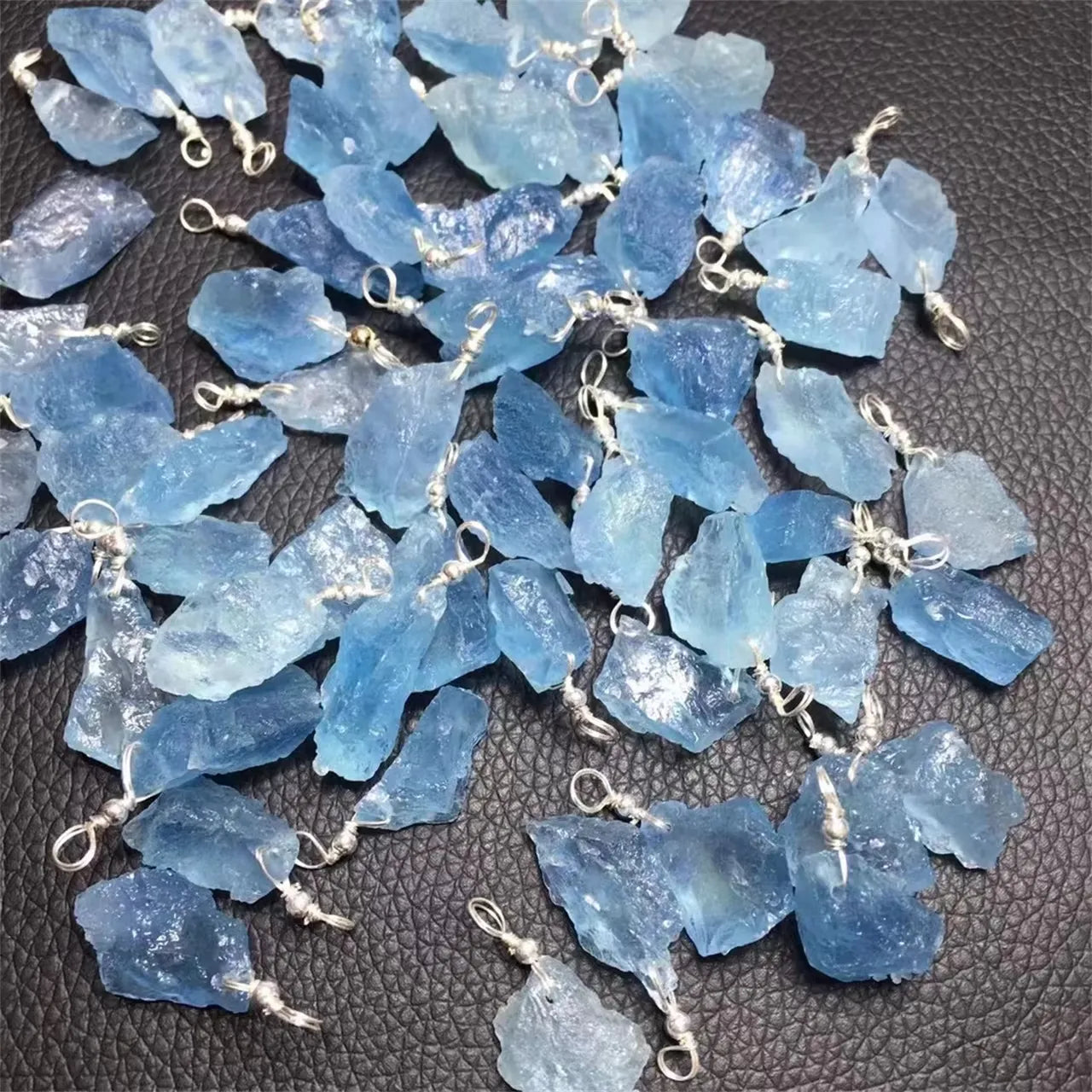 Aquamarine Pendant | Natural Crystal S925 Silver Buckle | Rough Stone Pendant for Decoration | Retail & Wholesale