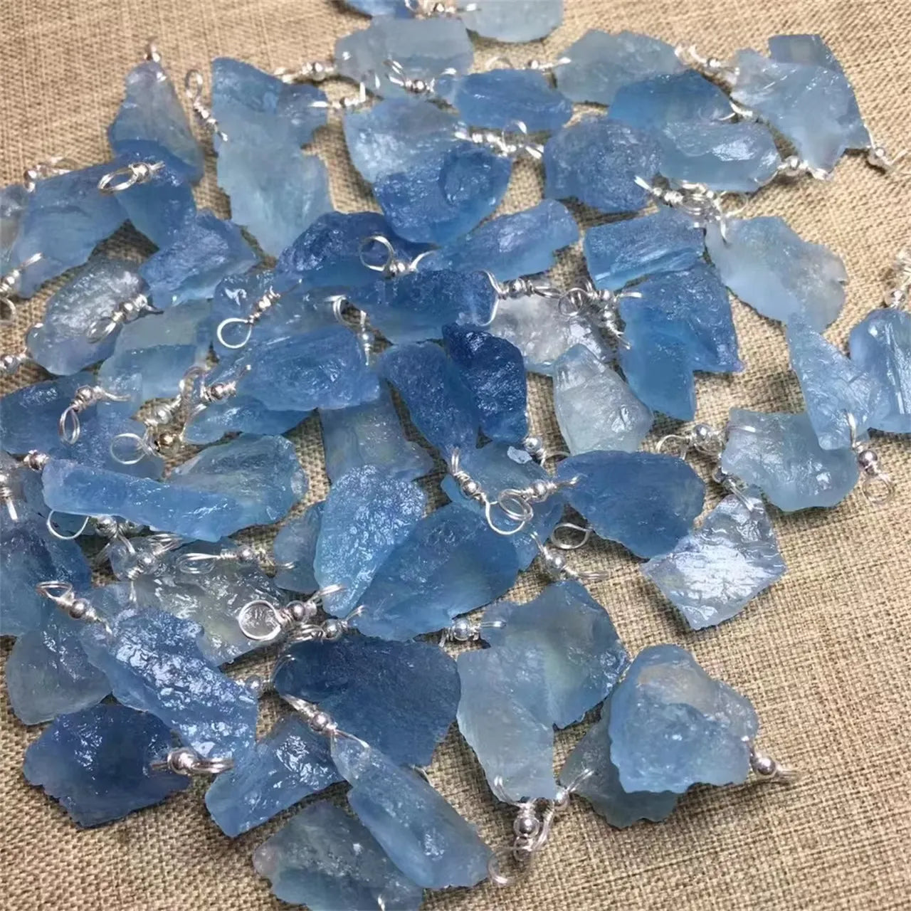 Aquamarine Pendant | Natural Crystal S925 Silver Buckle | Rough Stone Pendant for Decoration | Retail & Wholesale