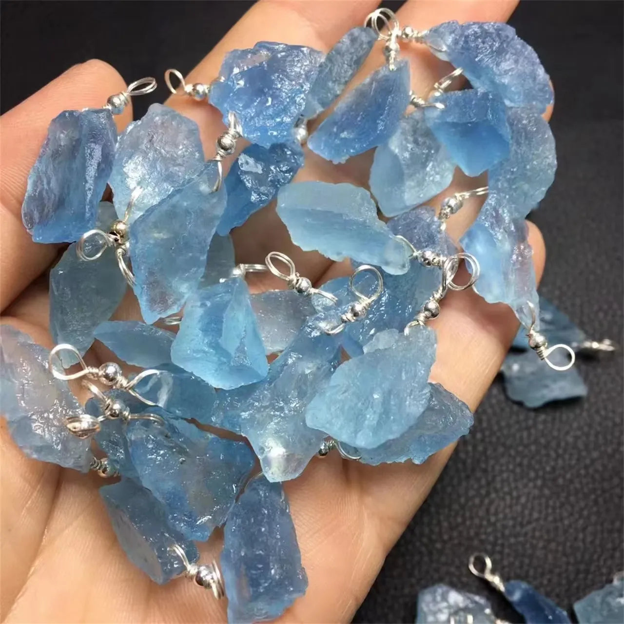 Aquamarine Pendant | Natural Crystal S925 Silver Buckle | Rough Stone Pendant for Decoration | Retail & Wholesale