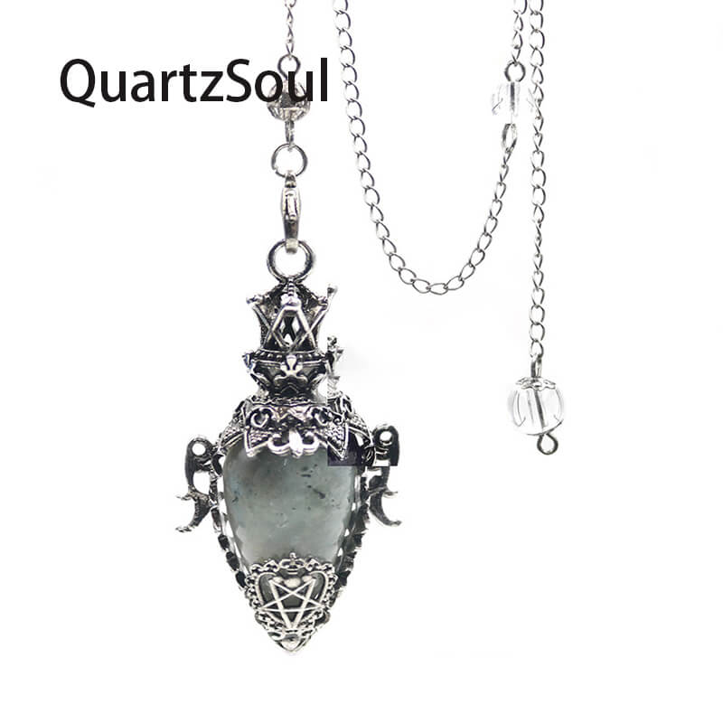 Labradorite Crystal Pendulum with Ornate Silver Design for Energy Cleansing