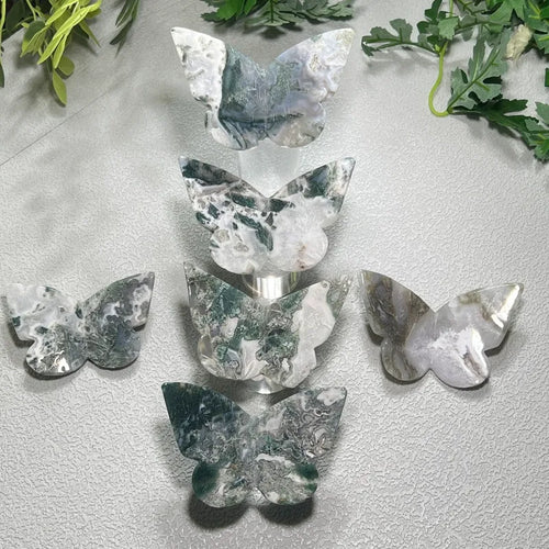 Moss Agate Carved Butterfly