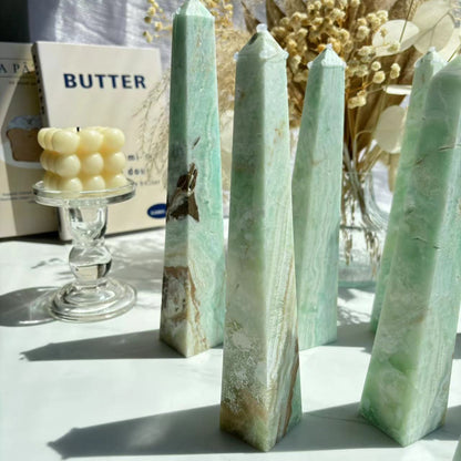 Natural Green Calcite Stones Crystal Tower Wholesale