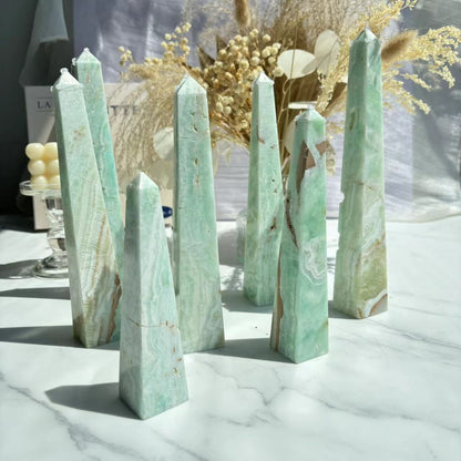 Natural Green Calcite Stones Crystal Tower Wholesale