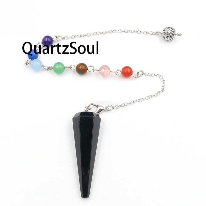 Obsidian Crystal Pendulum with Chakra Chain for Protection and Guidance