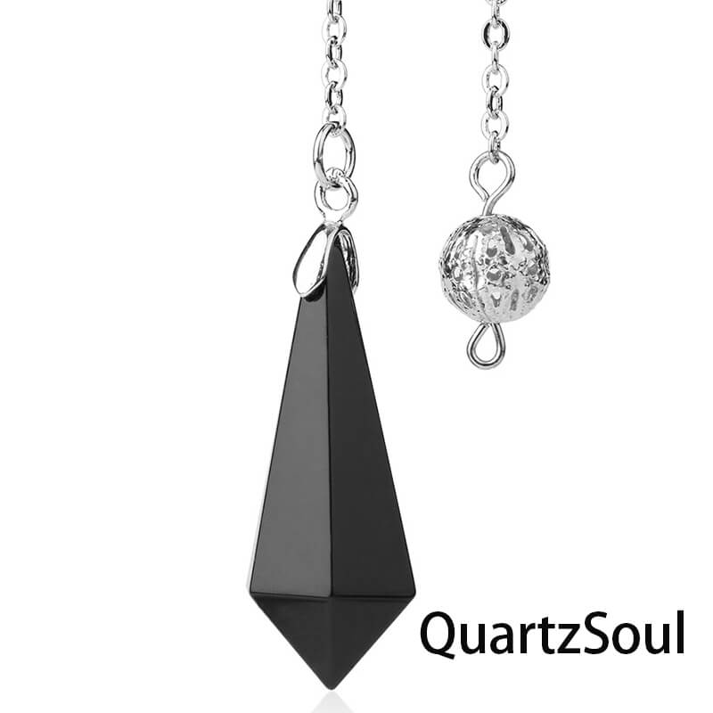 Obsidian hexagonal pendulum with silver chain for protection