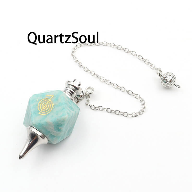 Amazonite Crystal Pendulum with Sacred Geometry Symbol for Truth and Communication