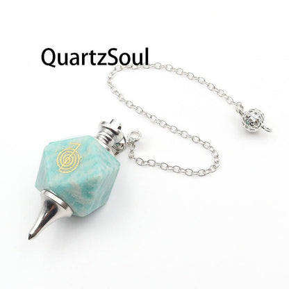 Amazonite Crystal Pendulum with Sacred Geometry Symbol for Truth and Communication