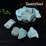 Raw Amazonite healing stones in display bowl showing size and color variation