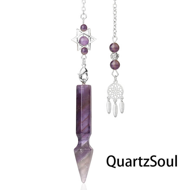 Amethyst crystal pendulum with silver chain for divination practice